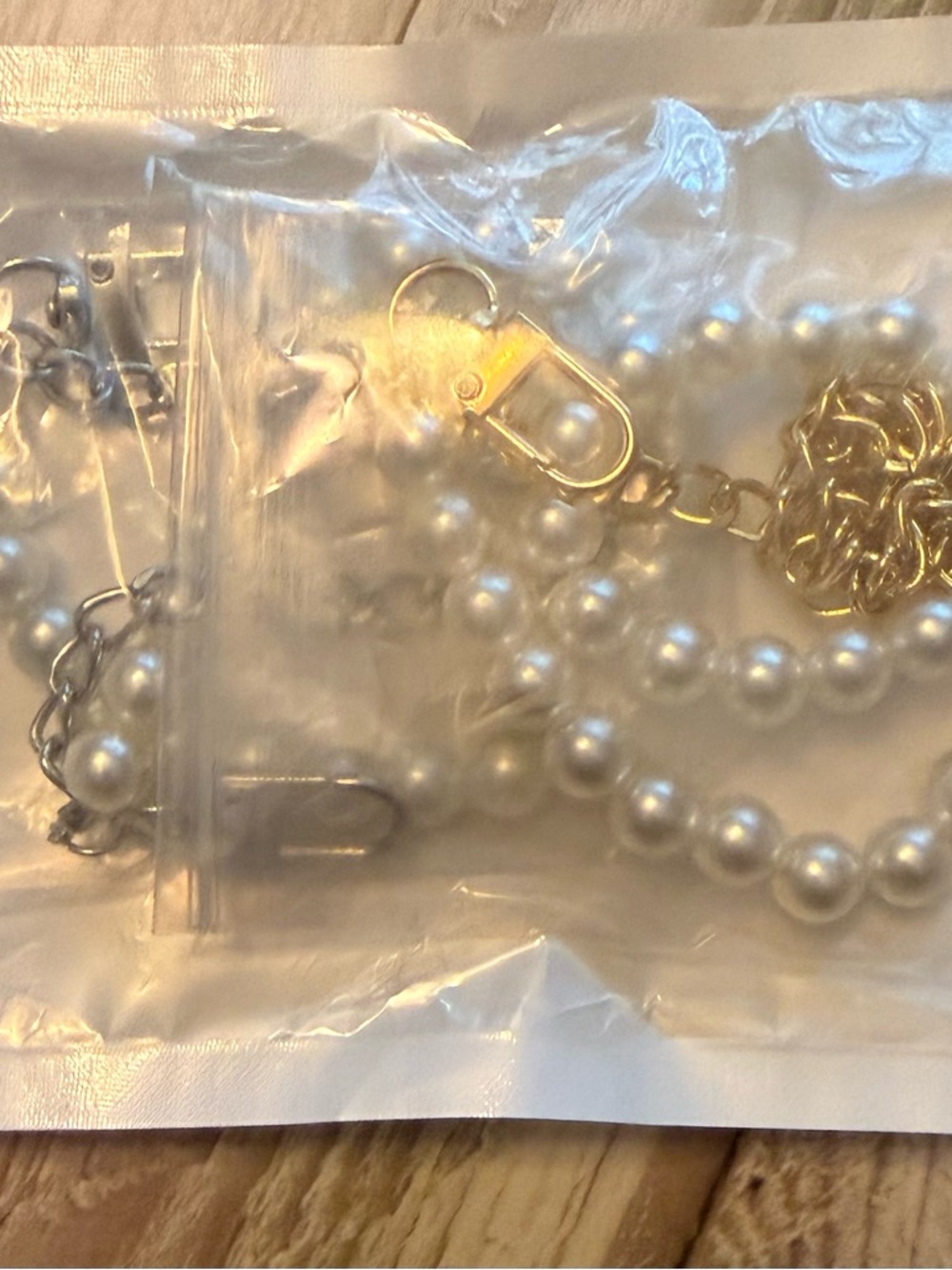Amazon Pearl Mini Bag Strap with Gold Hardware - White